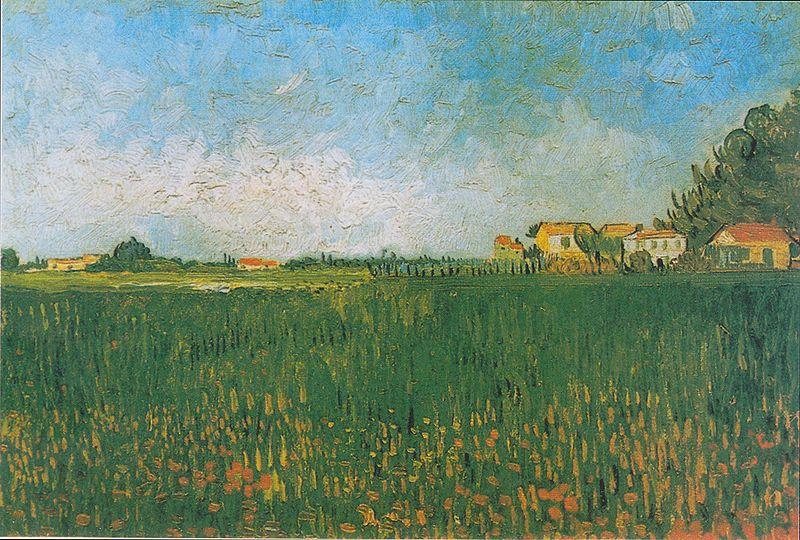 Vincent Van Gogh Farmhouses in a Wheat Field near Arles oil painting image